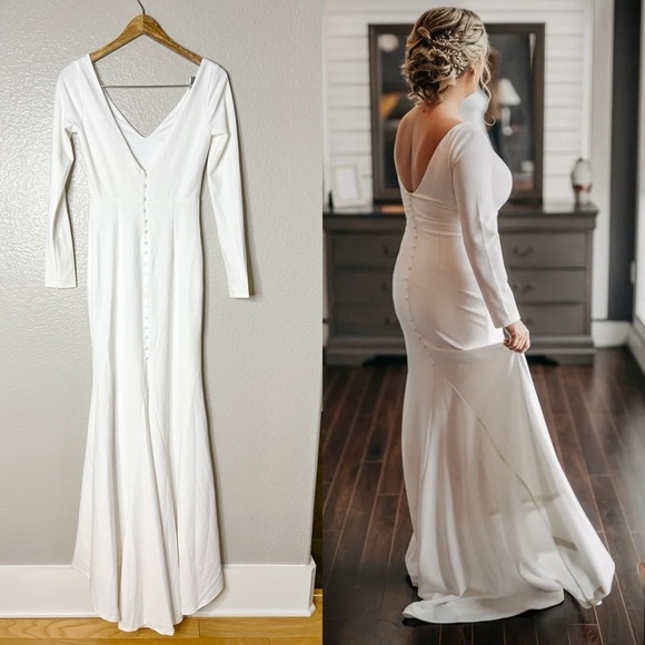 Feeling of Forever White Long Sleeve Mermaid Maxi Dress Gown Small - Picture 3 of 12